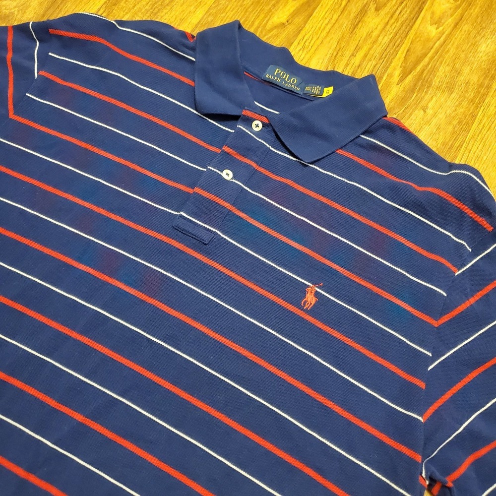Polo Ralph Lauren Shirt Men 2XLT Blue Striped Cotton Casual Preppy‎